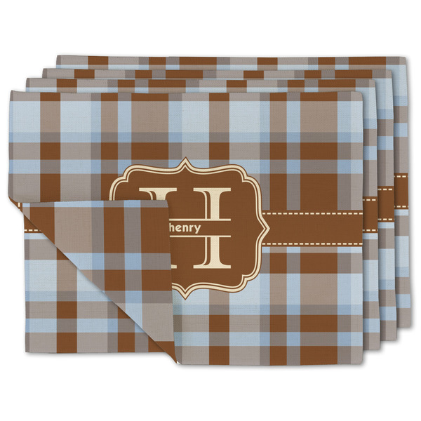 Custom Two Color Plaid Double-Sided Linen Placemat - Set of 4 w/ Name and Initial