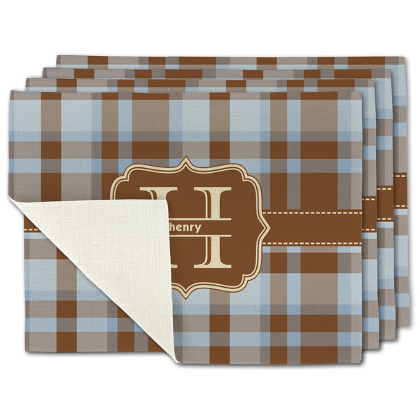 Custom Two Color Plaid Single-Sided Linen Placemat - Set of 4 w/ Name and Initial