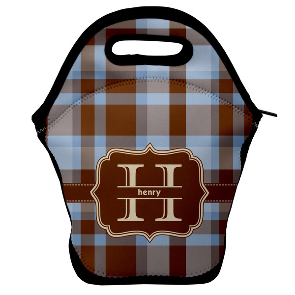 Custom Two Color Plaid Lunch Bag w/ Name and Initial