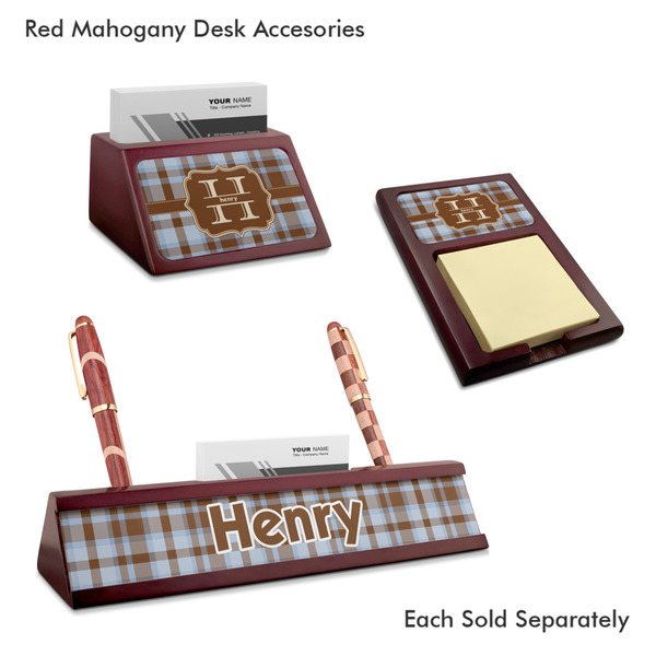 Two Color Plaid Mahogany Desk Accessories