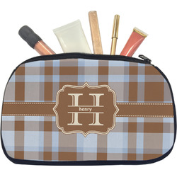 Two Color Plaid Makeup / Cosmetic Bag - Medium (Personalized)