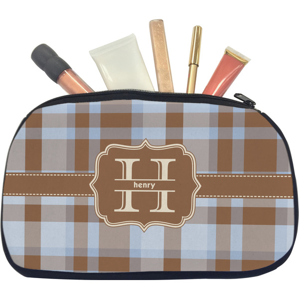 Custom Two Color Plaid Makeup / Cosmetic Bag - Medium (Personalized)