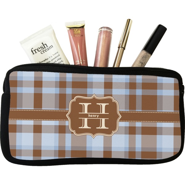 Custom Two Color Plaid Makeup / Cosmetic Bag - Small (Personalized)