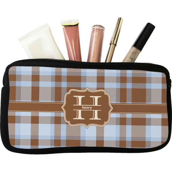 Custom Two Color Plaid Makeup / Cosmetic Bag (Personalized)