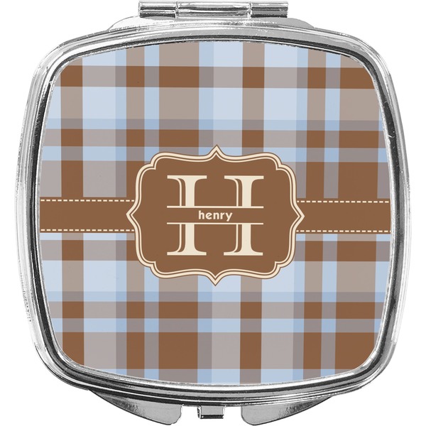 Custom Two Color Plaid Compact Makeup Mirror (Personalized)