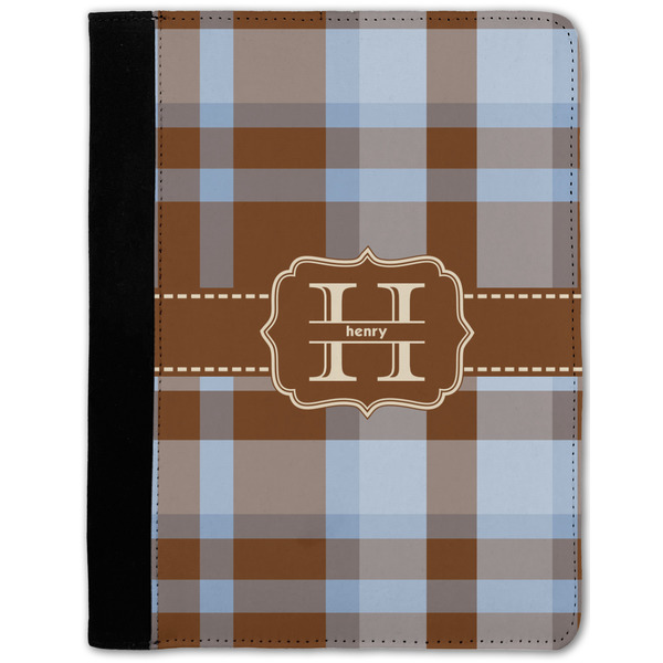 Custom Two Color Plaid Notebook Padfolio - Medium w/ Name and Initial