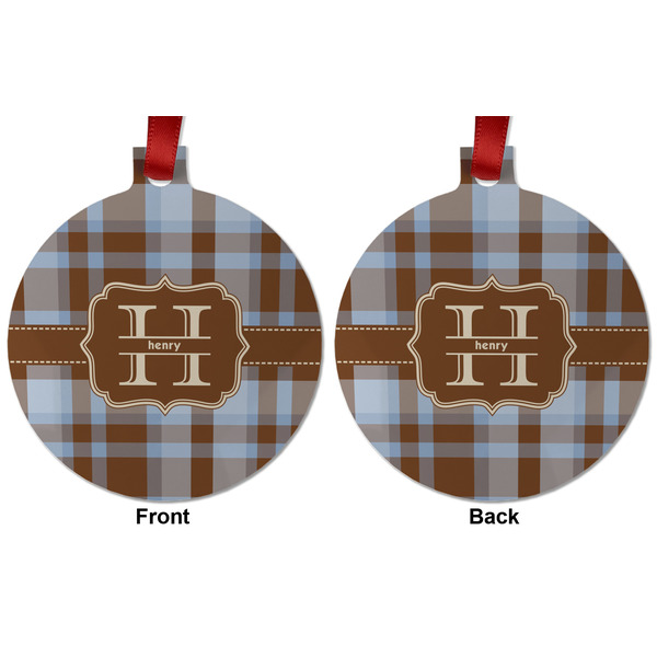 Two Color Plaid Metal Ball Ornament - Front and Back