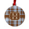 Two Color Plaid Metal Ball Ornament - Double Sided w/ Name and Initial