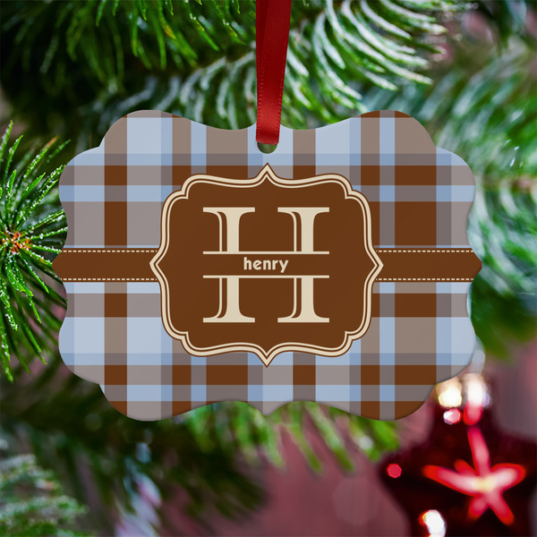 Two Color Plaid Metal Benilux Ornament - Lifestyle