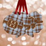 Two Color Plaid Metal Ornaments - Double Sided w/ Name and Initial