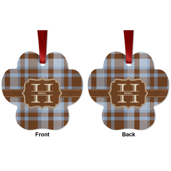 Two Color Plaid Metal Paw Ornament - Front and Back