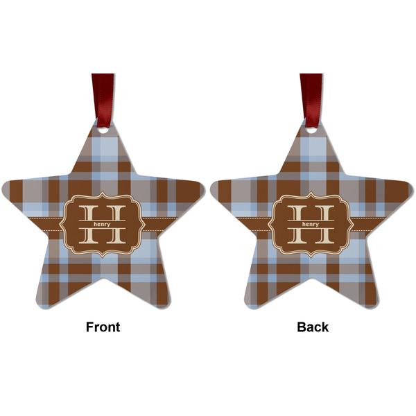 Two Color Plaid Metal Star Ornament - Front and Back
