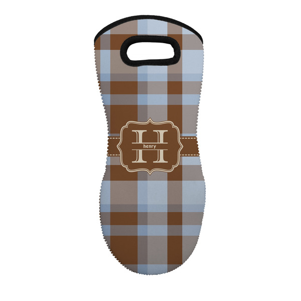 Custom Two Color Plaid Neoprene Oven Mitt - Single w/ Name and Initial