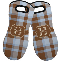 Two Color Plaid Neoprene Oven Mitts - Set of 2 w/ Name and Initial