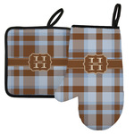 Two Color Plaid Left Oven Mitt & Pot Holder Set w/ Name and Initial