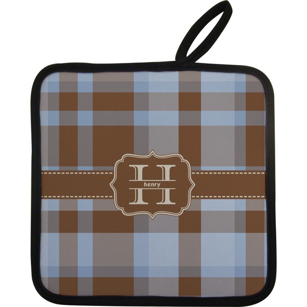 Custom Two Color Plaid Pot Holder w/ Name and Initial