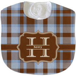Two Color Plaid Velour Baby Bib w/ Name and Initial