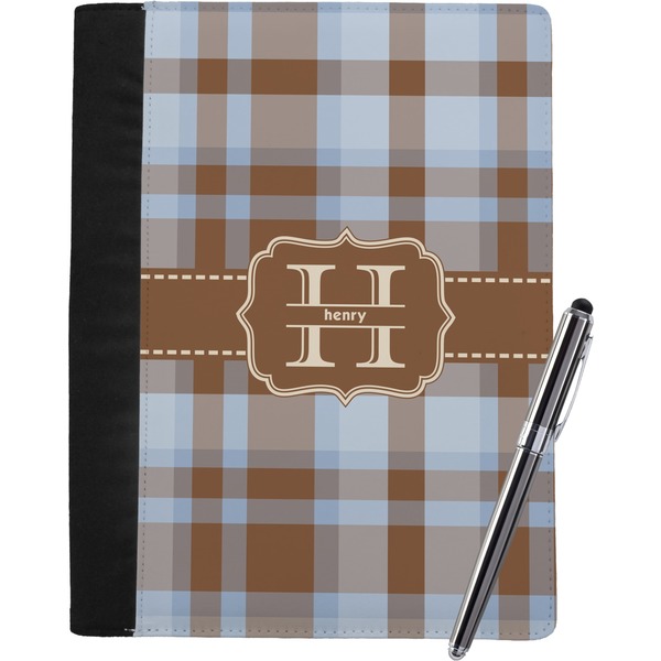Custom Two Color Plaid Notebook Padfolio - Large w/ Name and Initial