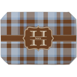 Two Color Plaid Dining Table Mat - Octagon (Single-Sided) w/ Name and Initial