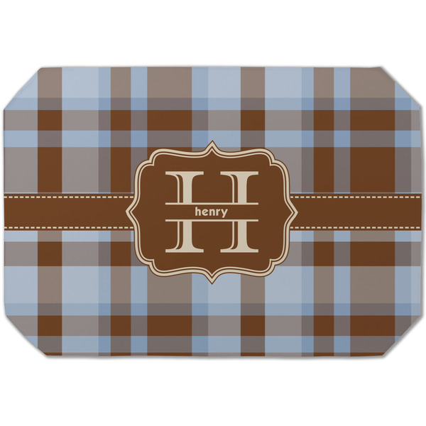 Custom Two Color Plaid Dining Table Mat - Octagon (Single-Sided) w/ Name and Initial