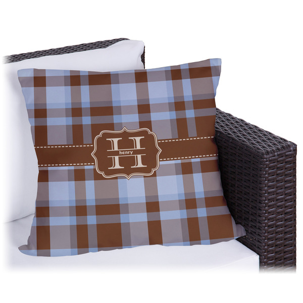 Custom Two Color Plaid Outdoor Pillow - 18" (Personalized)