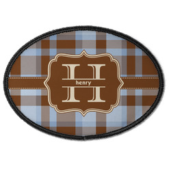 Two Color Plaid Iron On Oval Patch w/ Name and Initial