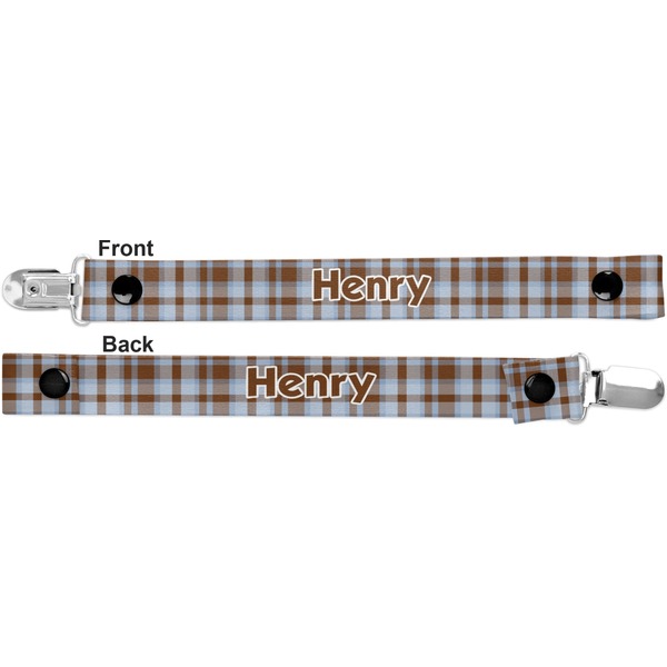 Two Color Plaid Pacifier Clip - Front and Back
