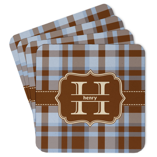 Custom Two Color Plaid Paper Coasters w/ Name and Initial