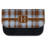 Two Color Plaid Canvas Pencil Case w/ Name and Initial