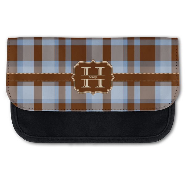 Custom Two Color Plaid Canvas Pencil Case w/ Name and Initial