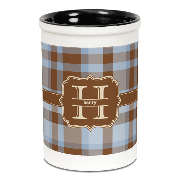 Two Color Plaid Pencil Holder - Black