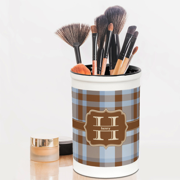 Two Color Plaid Pencil Holder - LIFESTYLE makeup