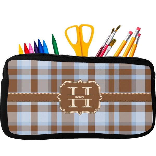 Custom Two Color Plaid Neoprene Pencil Case (Personalized)