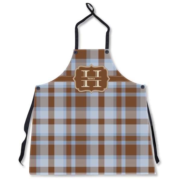 Custom Two Color Plaid Apron Without Pockets w/ Name and Initial