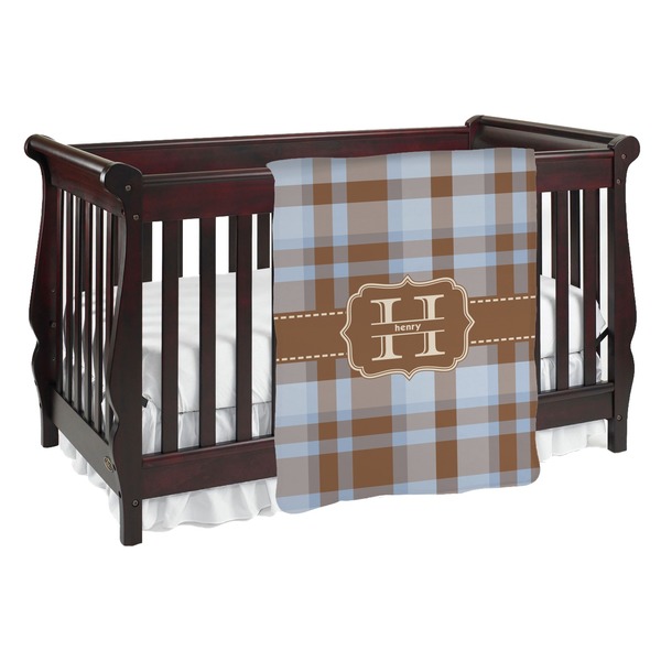Custom Two Color Plaid Baby Blanket (Single Sided) (Personalized)