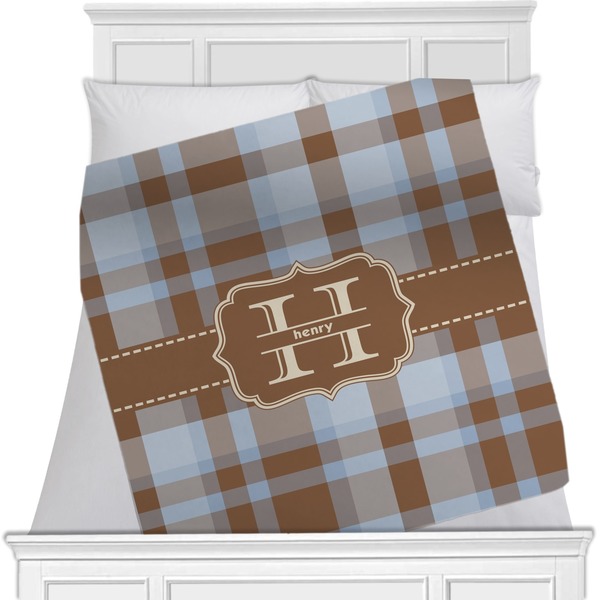 Custom Two Color Plaid Minky Blanket - Toddler / Throw - 60"x50" - Single Sided (Personalized)