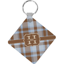 Two Color Plaid Diamond Plastic Keychain w/ Name and Initial