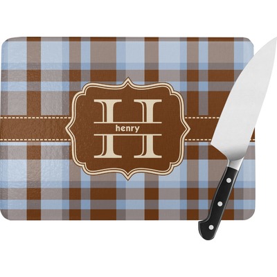 Two Color Plaid Rectangular Glass Cutting Board (Personalized)