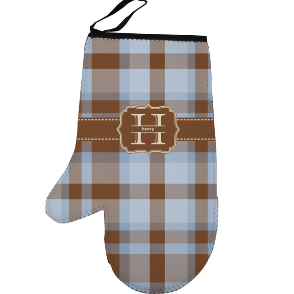 Two Color Plaid Personalized Oven Mitt - Left