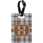 Two Color Plaid Plastic Luggage Tag - Rectangular w/ Name and Initial