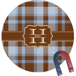 Two Color Plaid Round Fridge Magnet (Personalized)