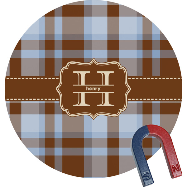 Custom Two Color Plaid Round Fridge Magnet (Personalized)