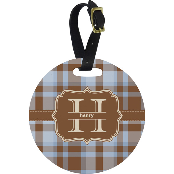 Custom Two Color Plaid Plastic Luggage Tag - Round (Personalized)
