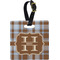 Two Color Plaid Plastic Luggage Tag - Square w/ Name and Initial
