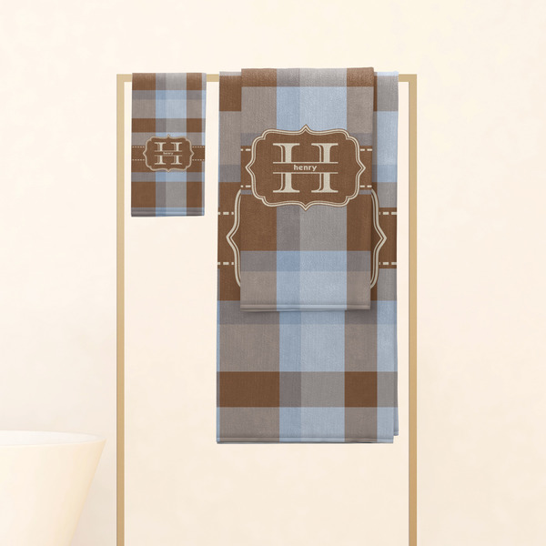 Two Color Plaid Personalized Towel Set