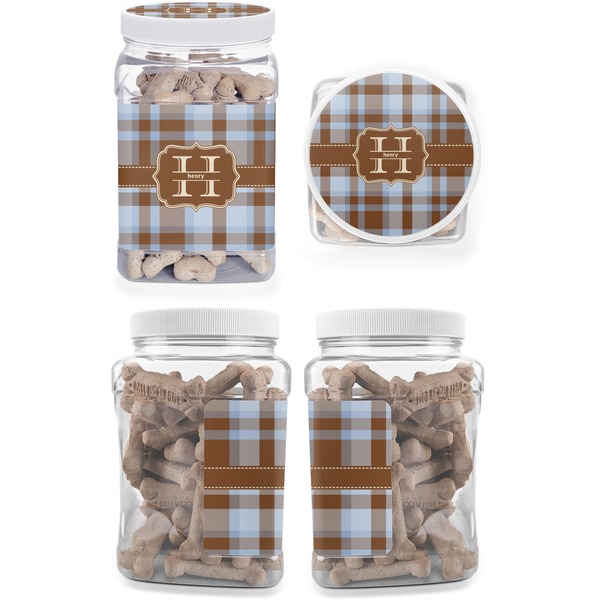 Two Color Plaid Pet Treat Jar - Multiple Angles