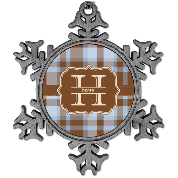 Custom Two Color Plaid Vintage Snowflake Ornament (Personalized)
