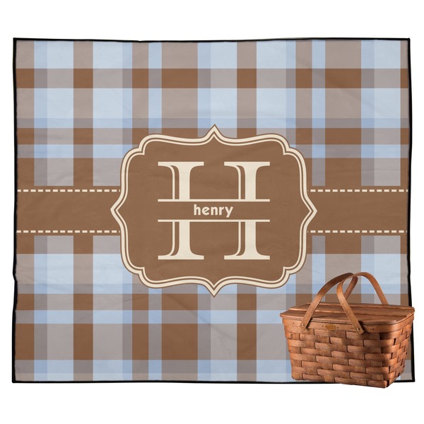 Custom Two Color Plaid Outdoor Picnic Blanket (Personalized)