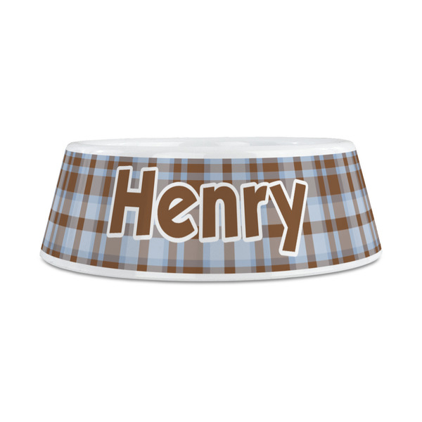 Two Color Plaid Plastic Dog Bowls - Medium - FRONT