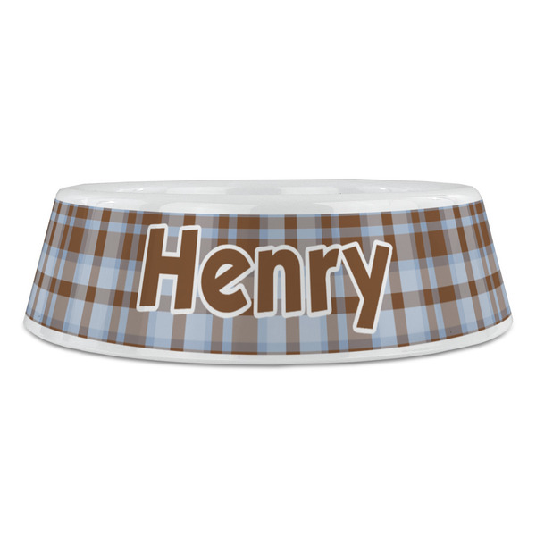 Two Color Plaid Plastic Pet Bowls - Large - FRONT